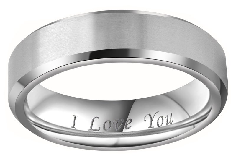 CROWNAL 4mm 6mm 8mm Titanium Wedding Couple Bands Rings Men Women Matte Brush Center Beveled Edges Engraved I Love You Comfort Fit Size 4 To 16 (6mm,9) - Image 2